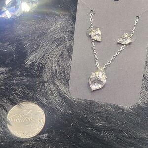 (New) Clear Heart Shape Necklace And Earrings Fashion Set